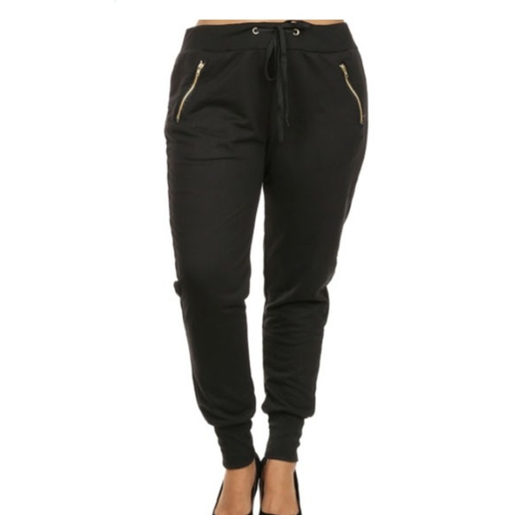 Pants - NWT 2X Black Cotton Joggers with Zipper detail